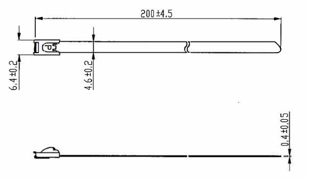 Ty-rap 4.6x200mm  SS- 304 Epoxy Coated Black DNV/GL (MLT2S-CP) - Drawing 4 6 x 200 - 37010001